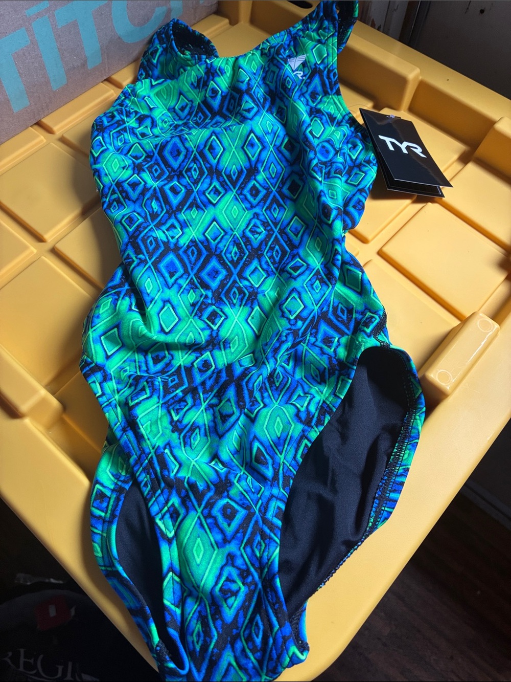 TYR Blue and Green Geo-Print One-Piece Swimsuit